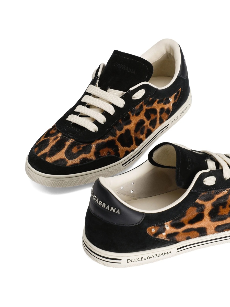 Sneakers Dolce &amp; Gabbana Leopard maro din piele si par de vitel - Img 3