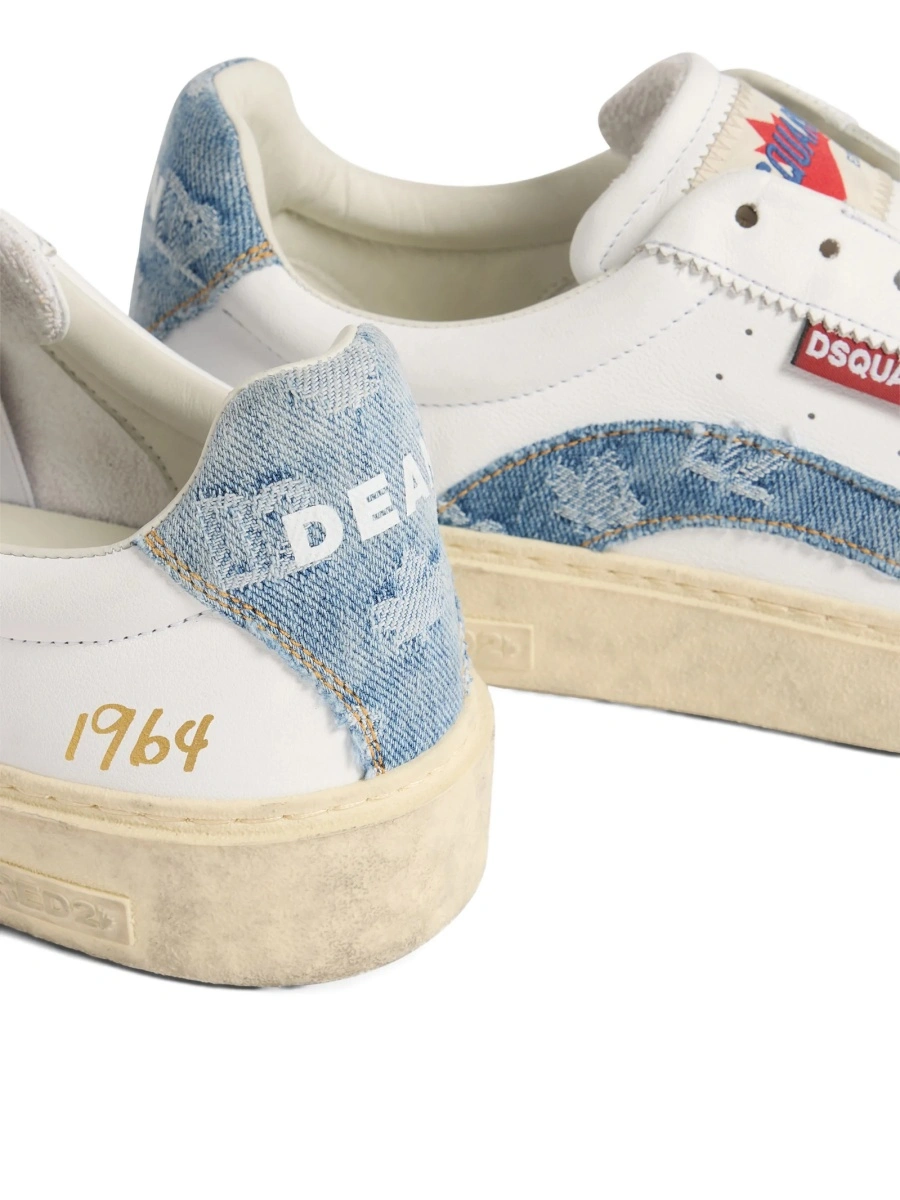 Sneakers DSQUARED2 albi din material textil si piele - Img 5