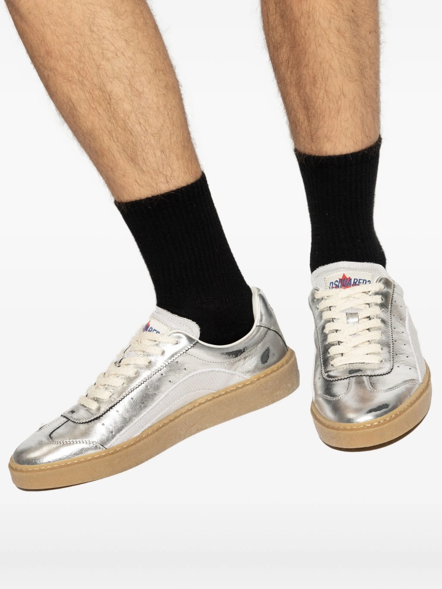 Sneakers DSQUARED2 argintii din bumbac si piele - Img 5