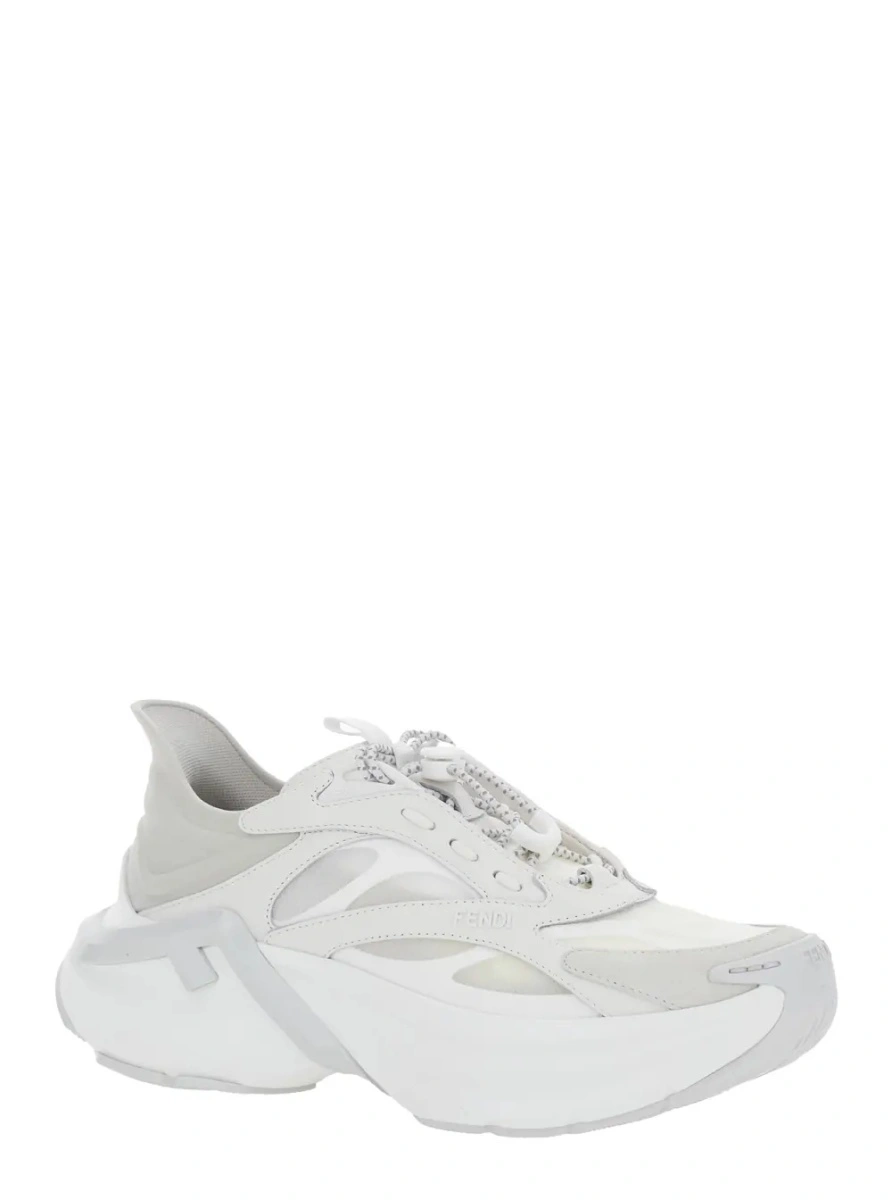 Sneakers Fendi albi din mesh si piele - Img 2