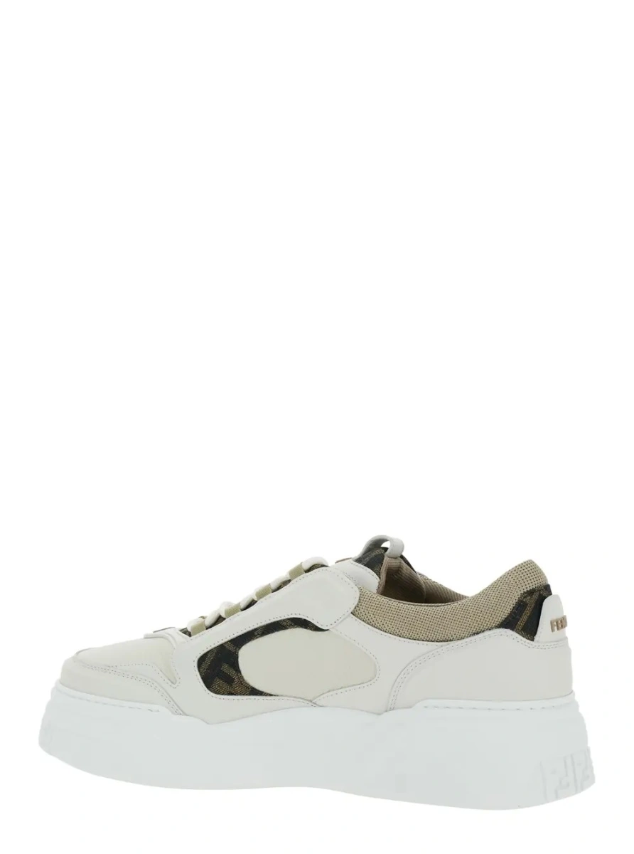 Sneakers Fendi 'Force' albi din jacquard FF si piele - Img 3