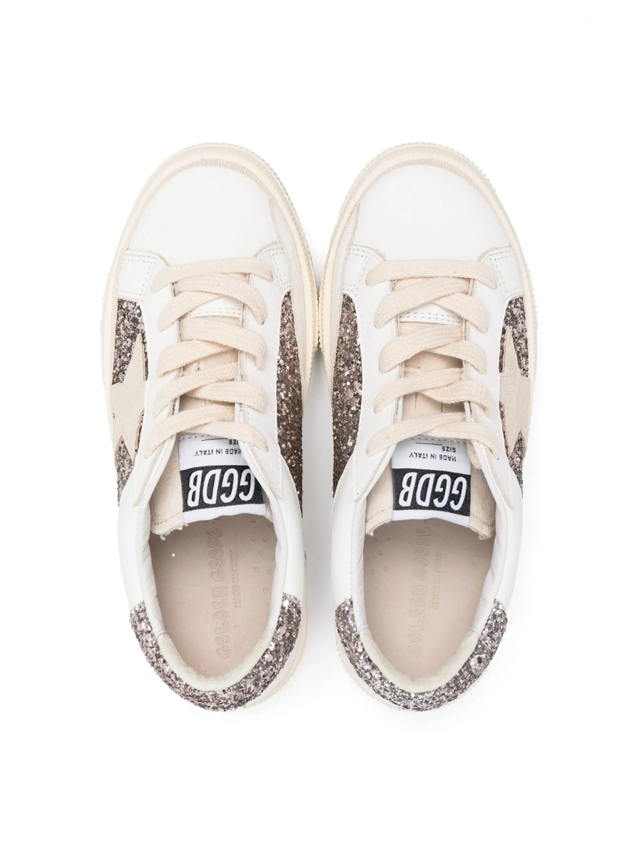 Sneakers Golden Goose albi din piele si paiete - Img 3