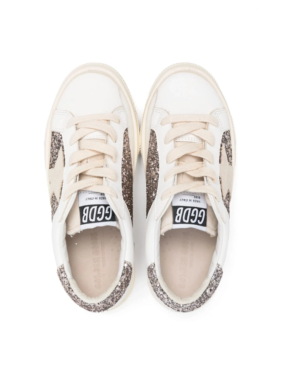 Sneakers Golden Goose albi din piele si paiete - Img 3
