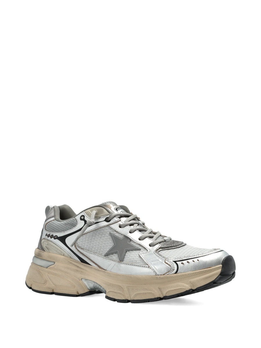 Sneakers Golden Goose argintii din piele si polyester - Img 2