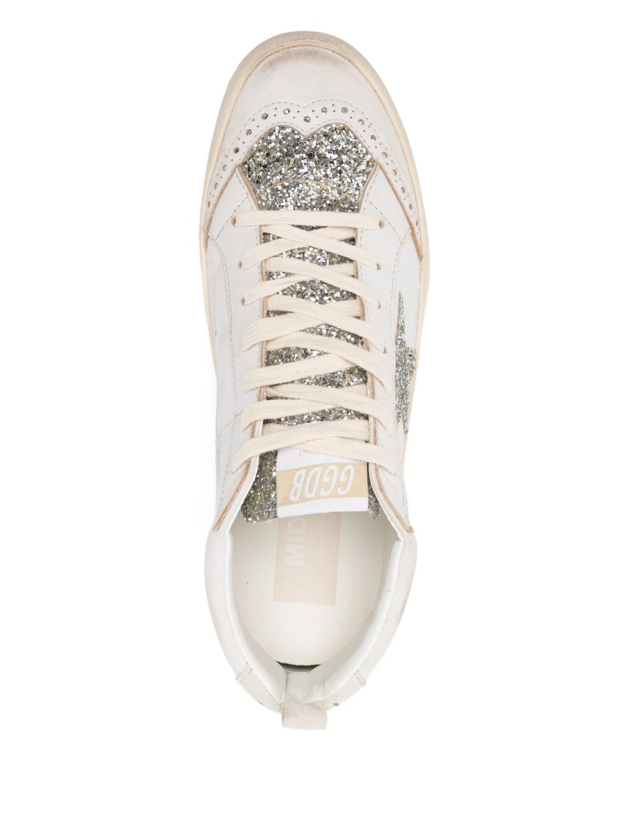 Sneakers Golden Goose mid star neutri din sclipici si piele - Img 4