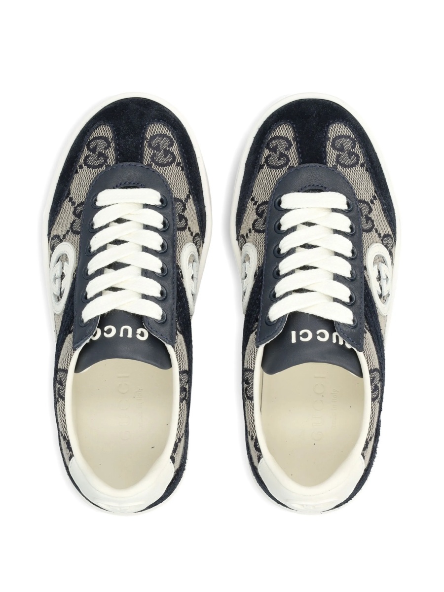 Sneakers Gucci albastri din material textil si piele - Img 4
