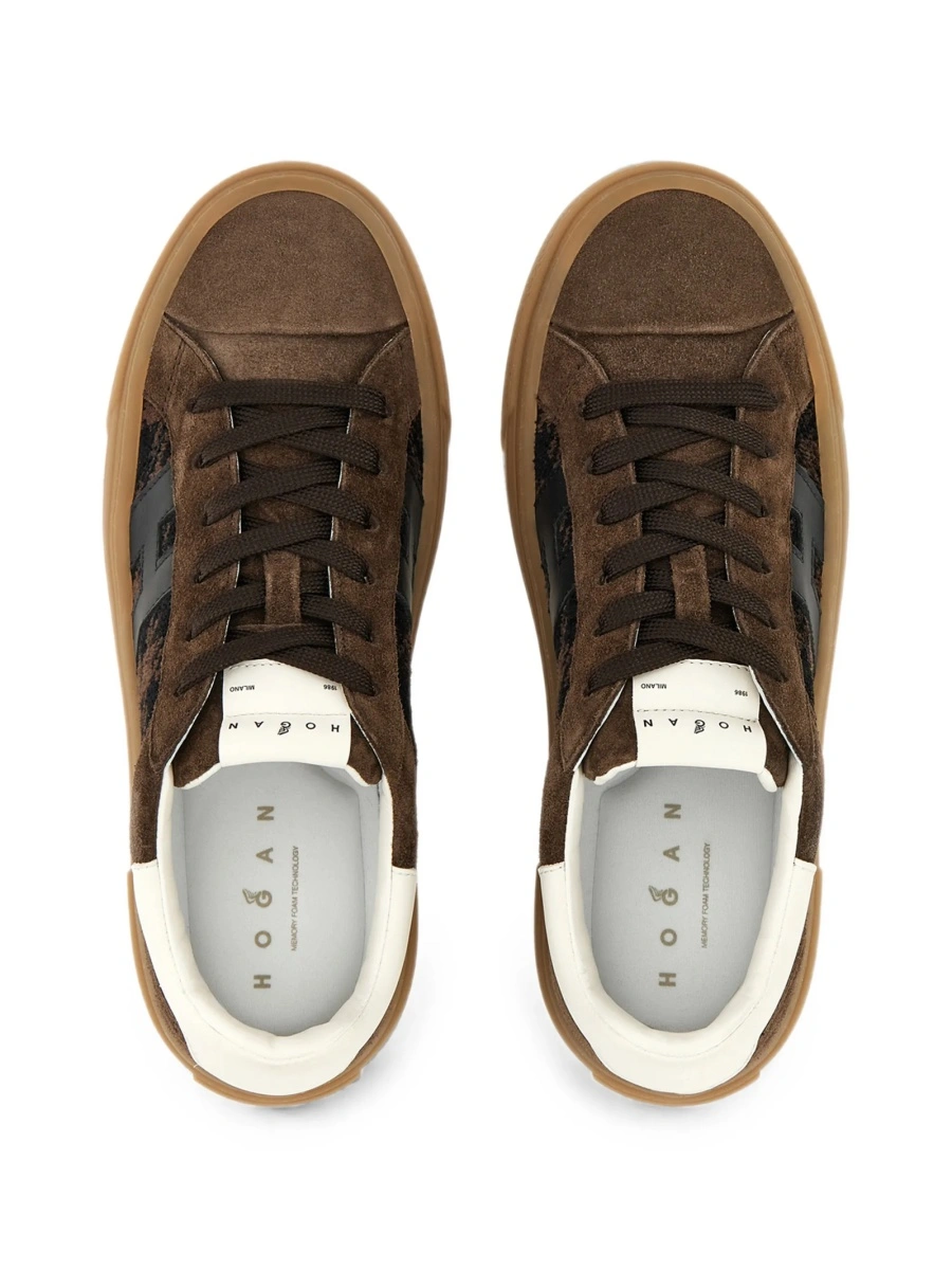 Sneakers Hogan maro din bumbac si piele intoarsa - Img 3