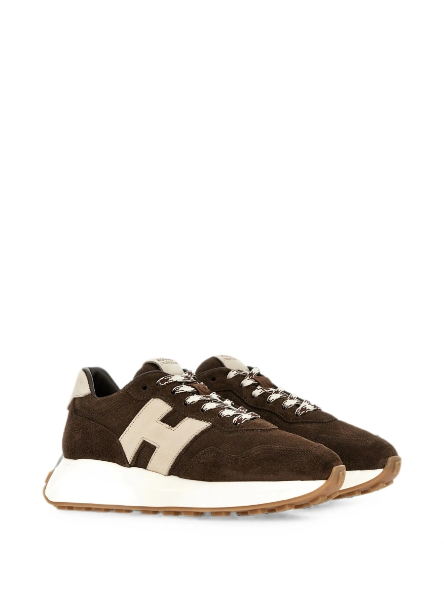 Sneakers Hogan maro din piele si piele intoarsa - Img 2