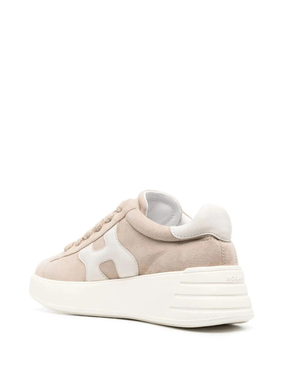 Sneakers Hogan neutri din piele si piele intoarsa - Img 3