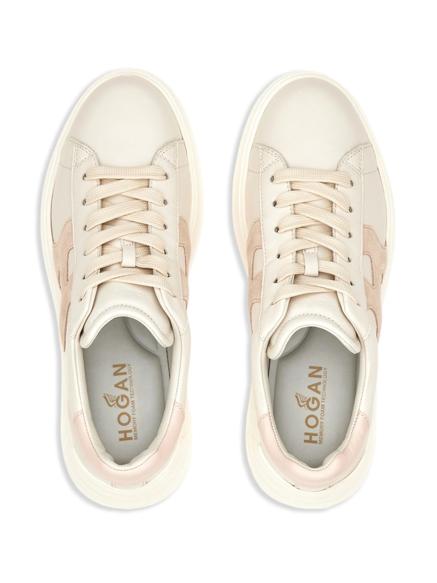 Sneakers Hogan neutri din piele si piele intoarsa - Img 4