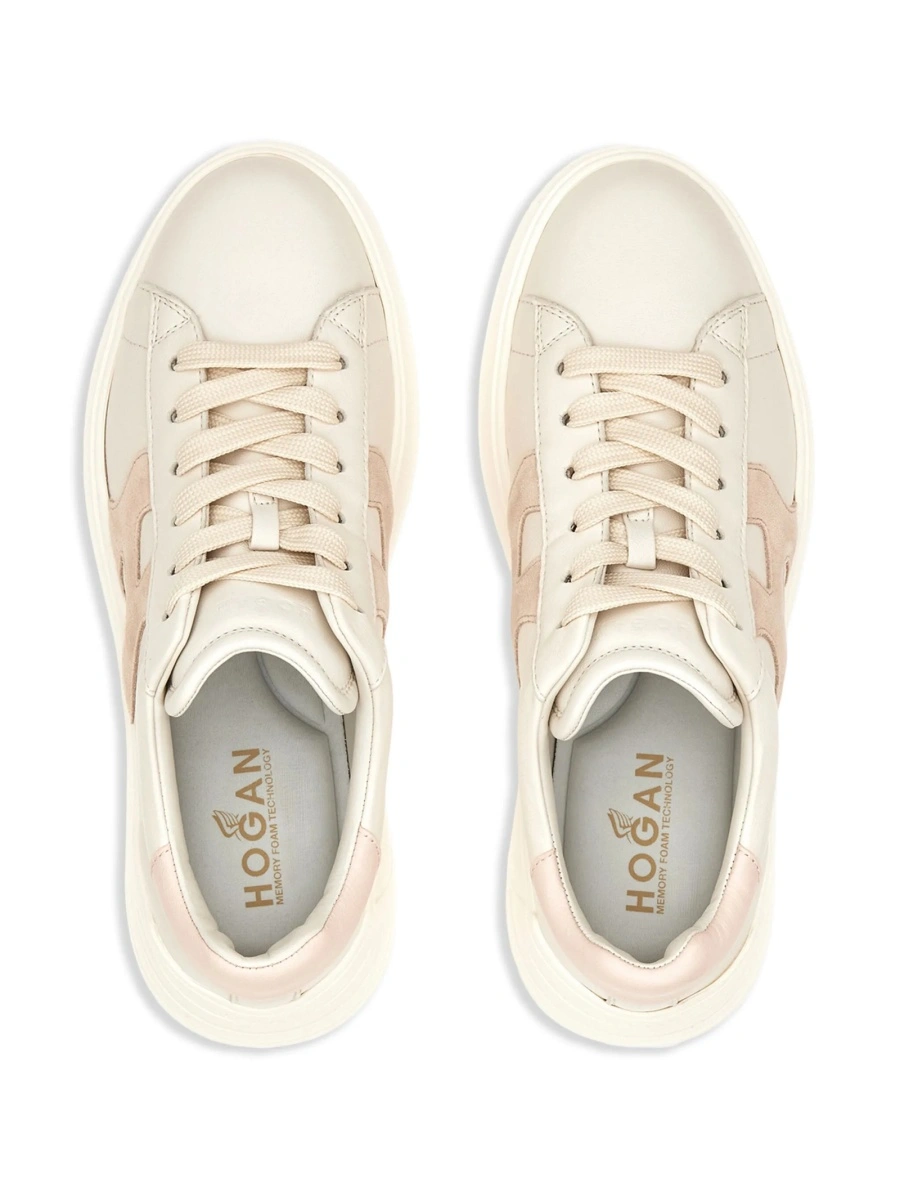 Sneakers Hogan neutri din piele si piele intoarsa - Img 4