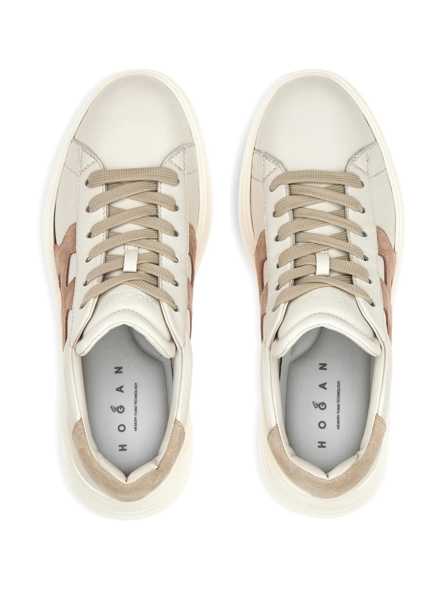 Sneakers Hogan neutri din piele si piele intoarsa - Img 8