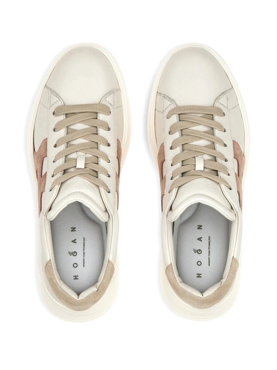 Sneakers Hogan neutri din piele si piele intoarsa - Img 8
