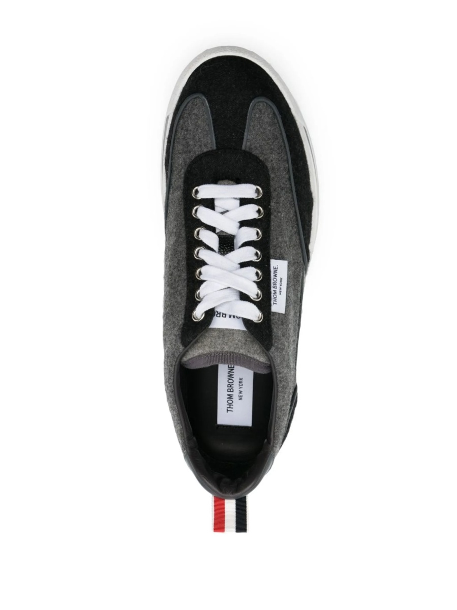 Sneakers Thom Browne tech runner gri din piele si lana - Img 4