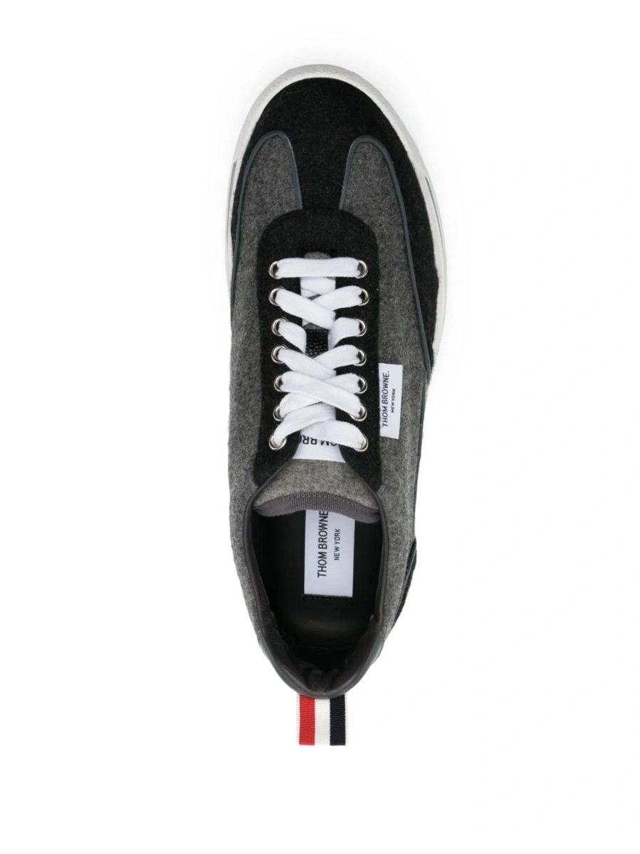 Sneakers Thom Browne tech runner gri din piele si lana - Img 4