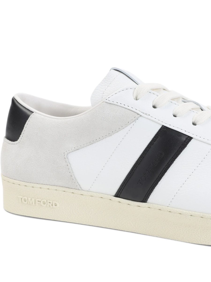 Sneakers Tom Ford albi din piele si bumbac - Img 4