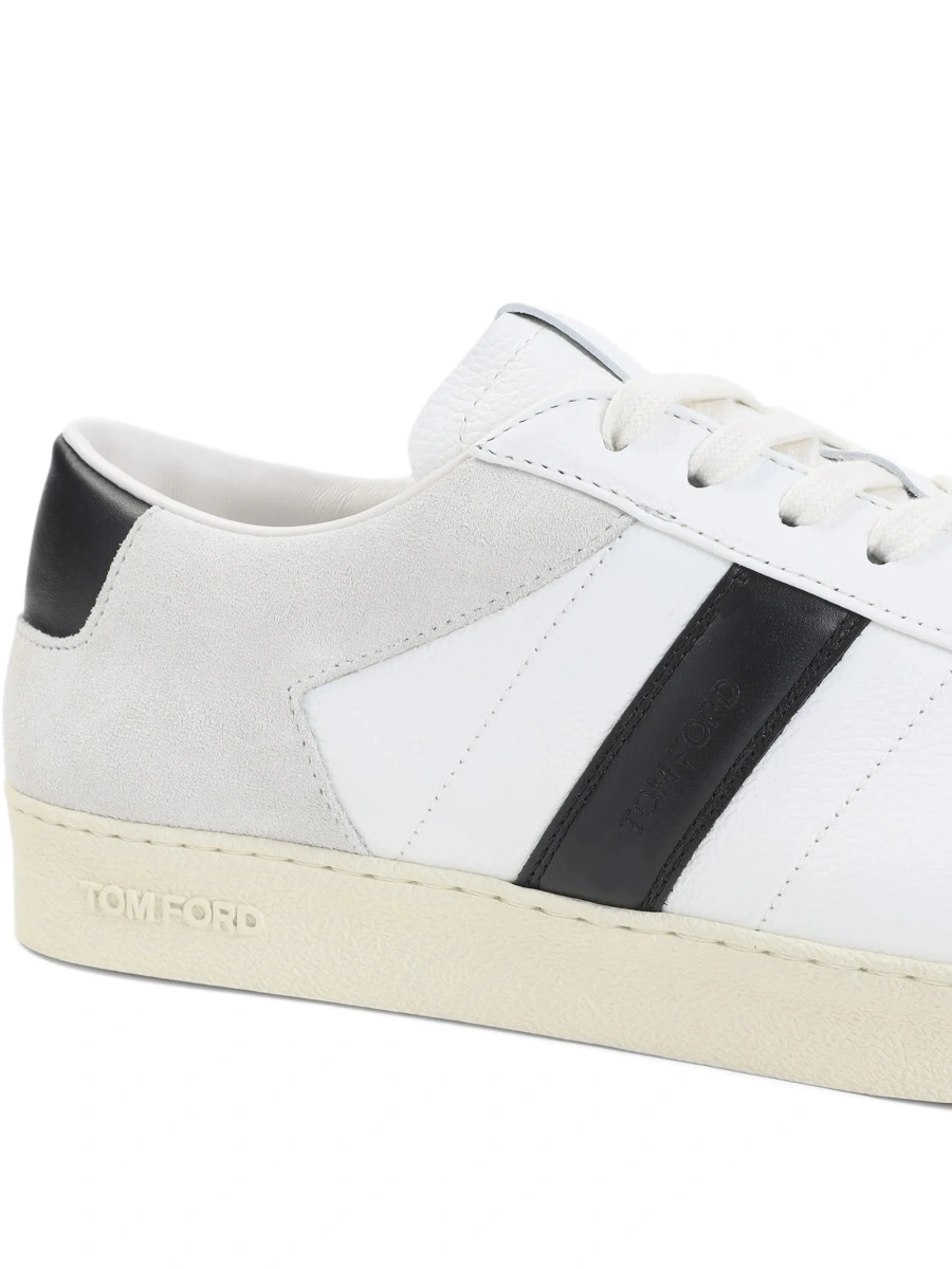Sneakers Tom Ford albi din piele si bumbac - Img 4