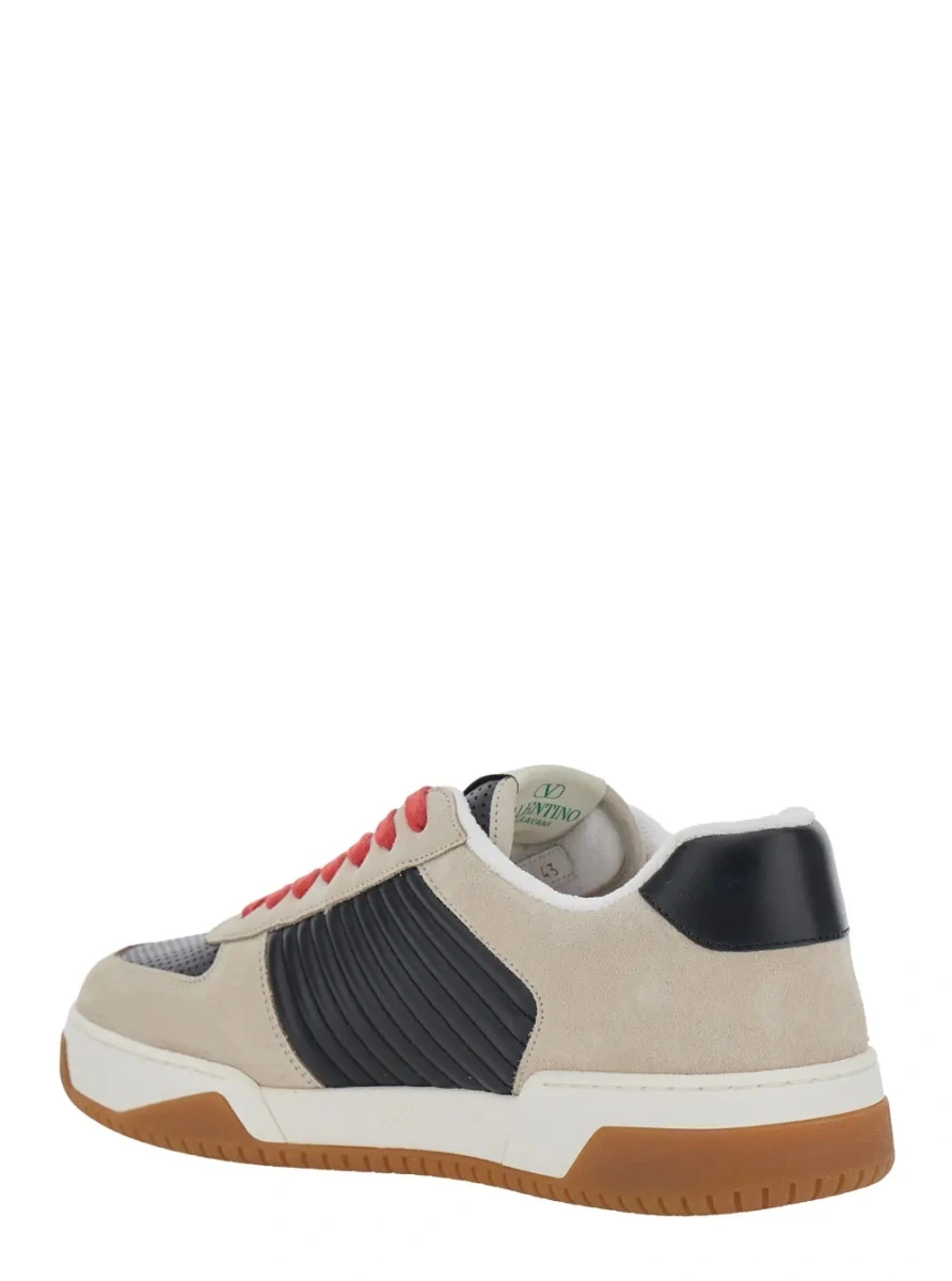 Sneakers Valentino Garavani bej din piele si material textil - Img 3