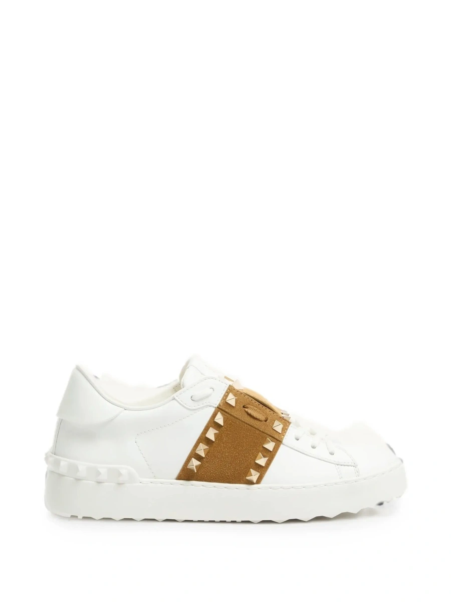 Sneakers Valentino Garavani 'Rockstud' albi din piele si piele intoarsa - Img 9