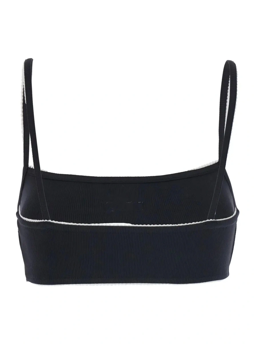 Sutiene Black Sports Bra with Square Neckline and Logo Patch on the Front in Stretch Cotton for Women - Img 2