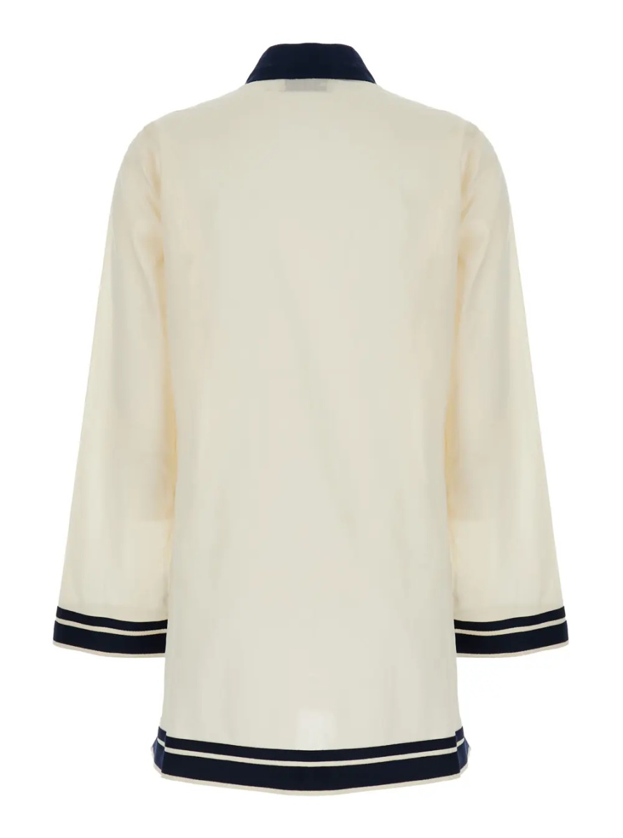 Tinute White Caftan with Contrast Details and Cotton Tassel for Women - Img 2