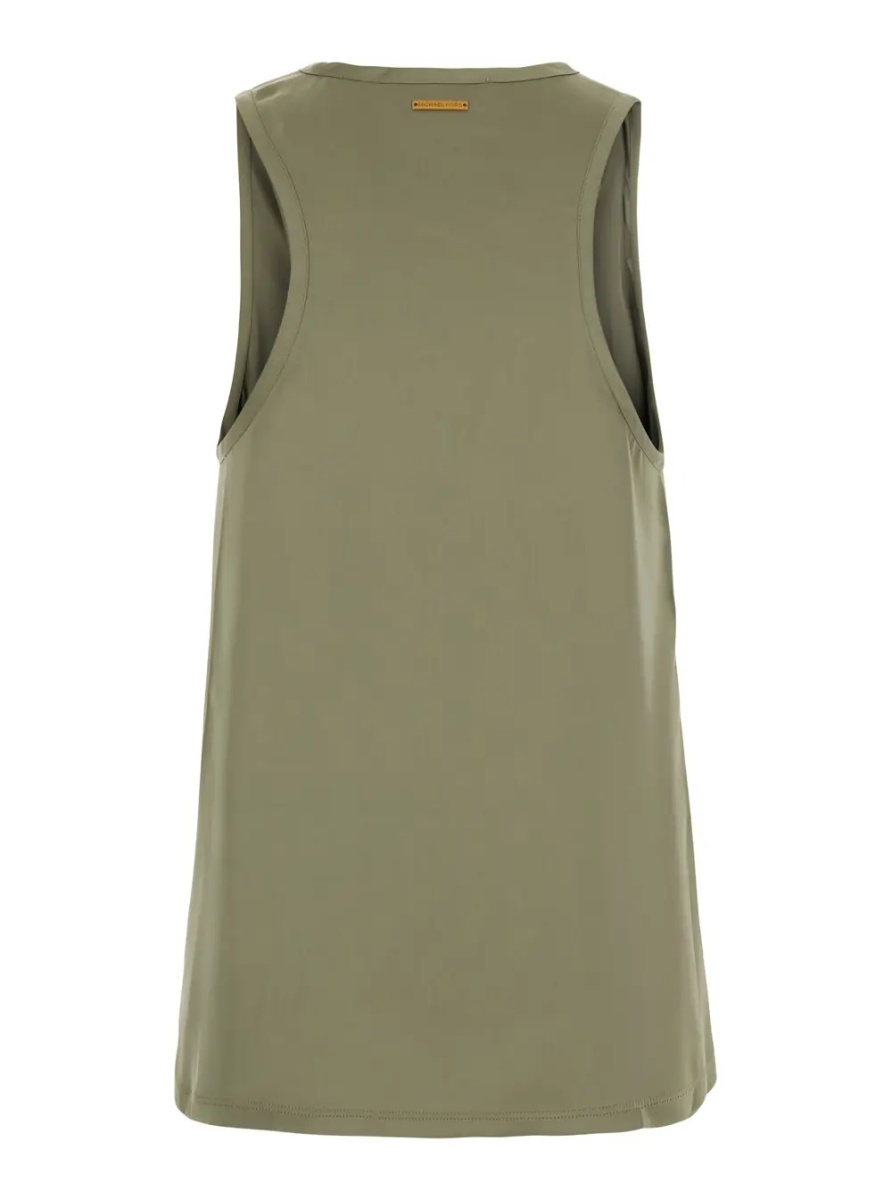 Topuri Green Sleeveless Top with Round Neck and Logo Plate on the Back in Tech Fabric for Women - Img 2