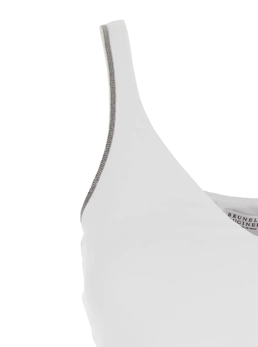Topuri white Top with V-neck and Monile details on the edges in cotton for women - Img 3