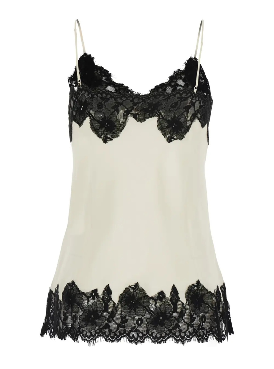 Topuri white V-neck top with spaghetti straps in satin fabric for women - Img 2