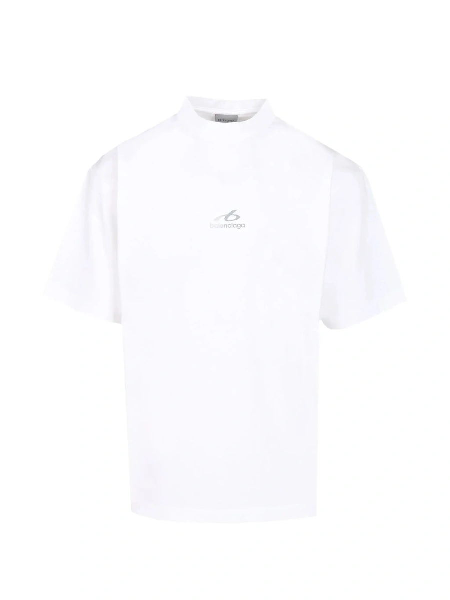 Tricou Balenciaga alb din bumbac cu logo imprimat fata-verso - Img 7