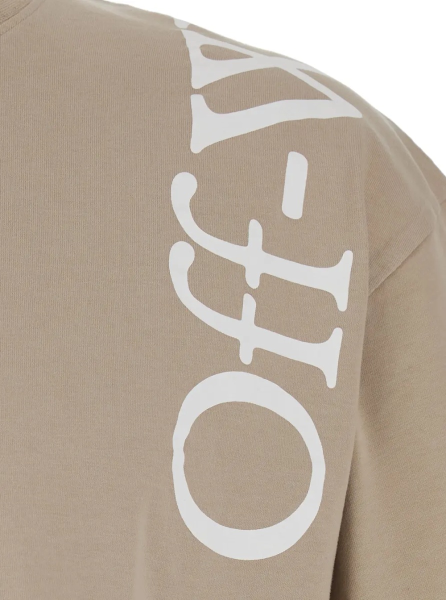 Tricou Beige Crew Neck T-Shirt with Logo lettering in Cotton Men - Img 3