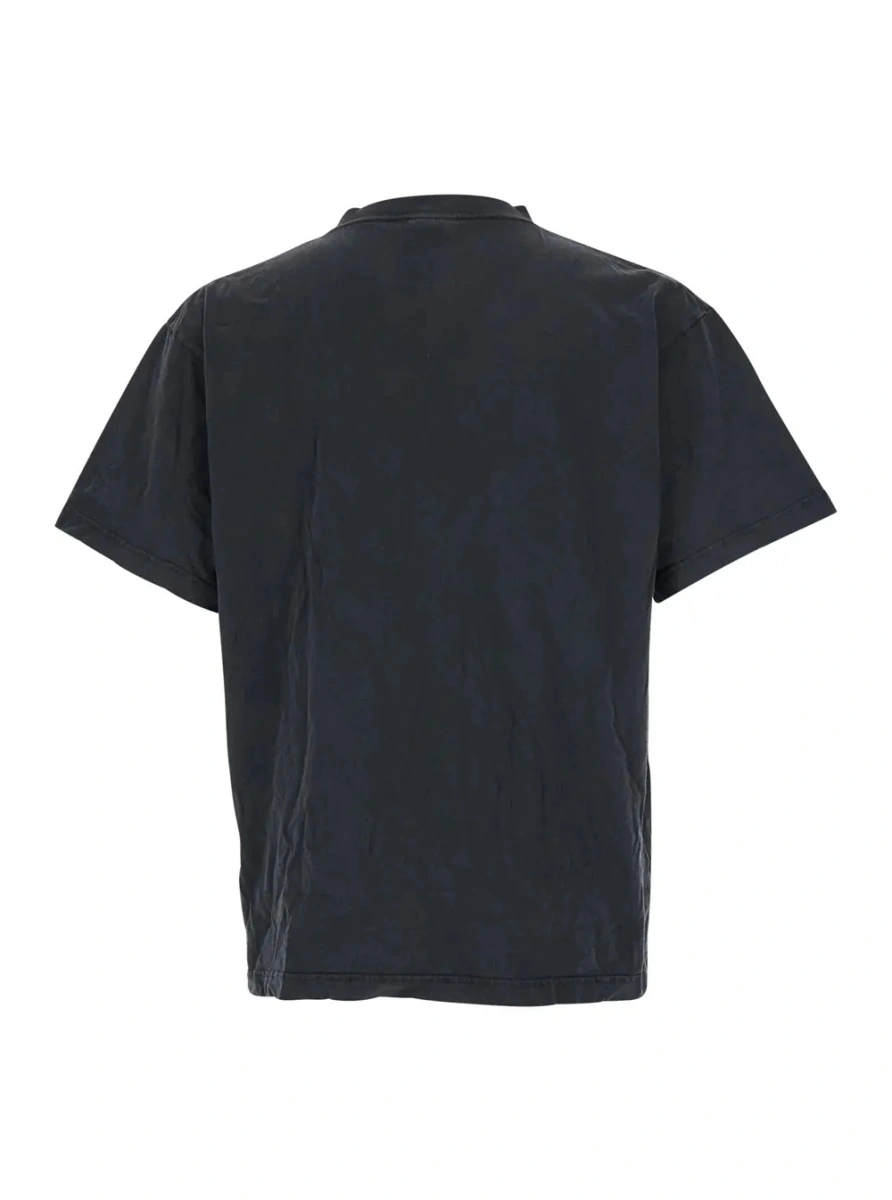 Tricou Black Crewneck T-Shirt with Logo Print on the Front in Cotton Man - Img 2