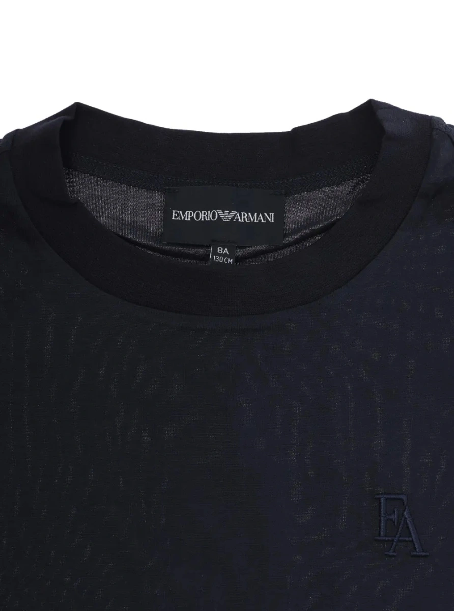 Tricou Blue T-Shirt with Round Neck and Logo Embroidery on the Front in Blend Cotton Boy - Img 3