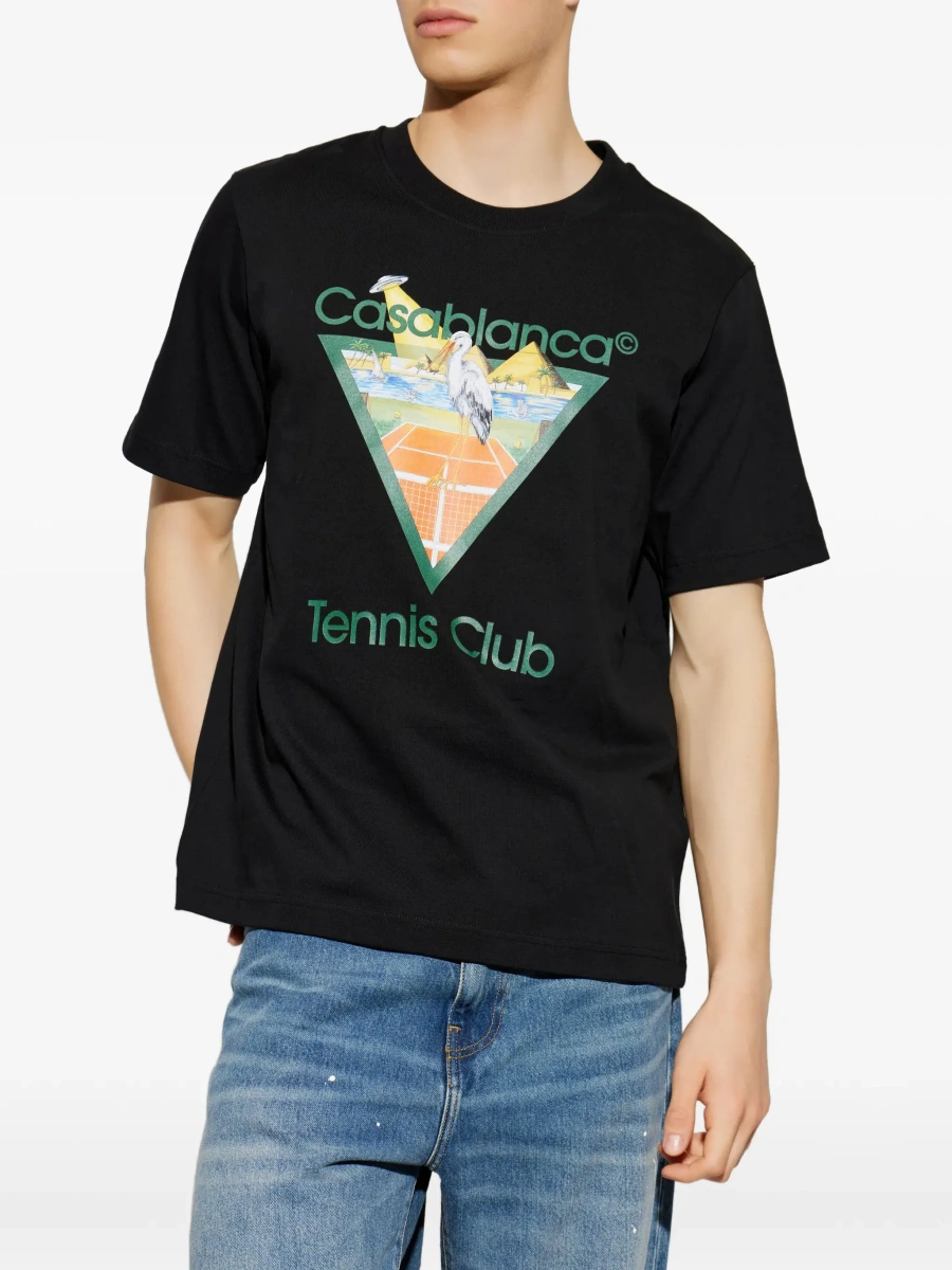 Tricou Casablanca negru din bumbac cu logo imprimat pe piept - Img 5