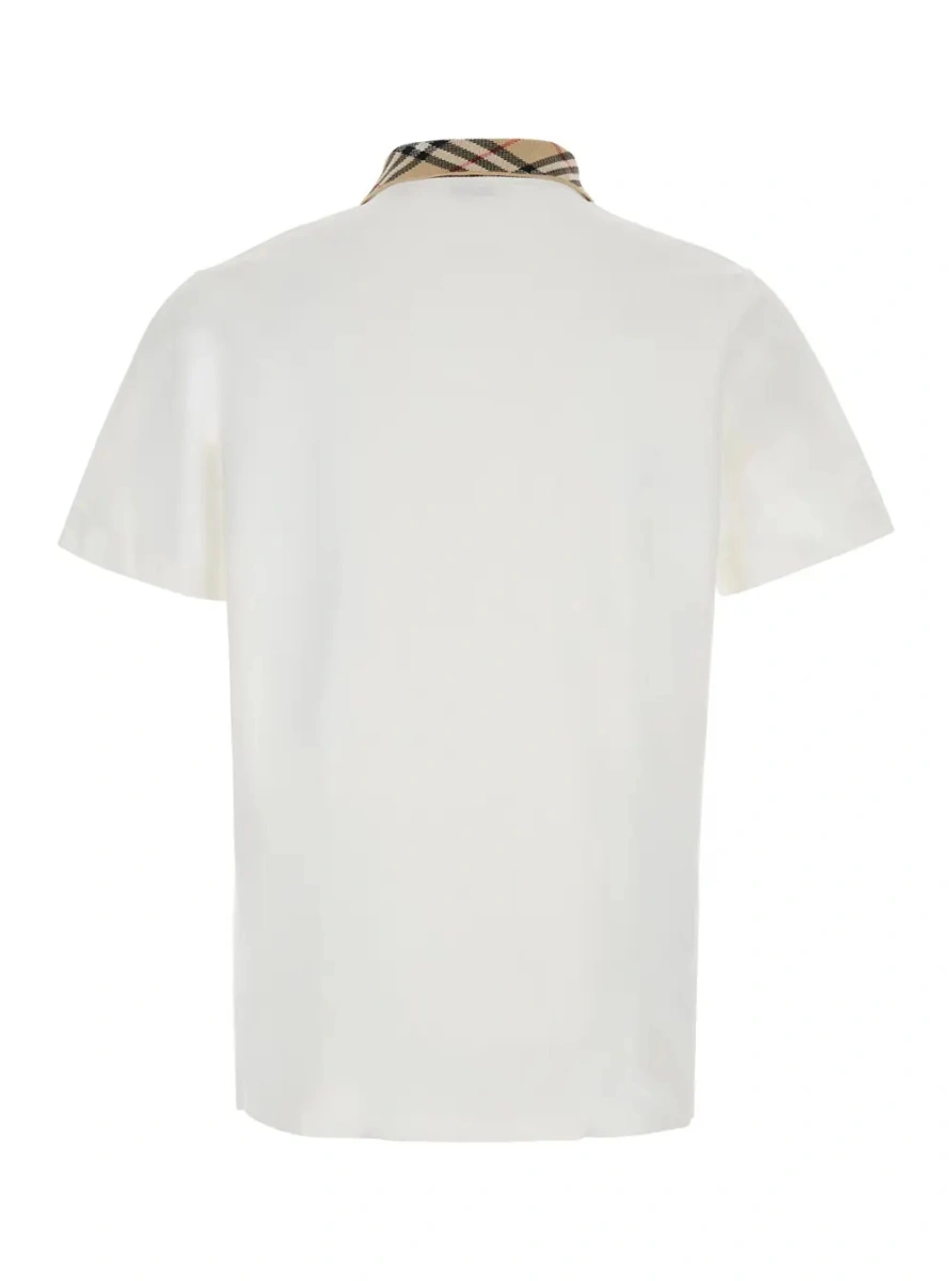 Tricou polo Burberry alb din bumbac 'EVAN' - Img 2