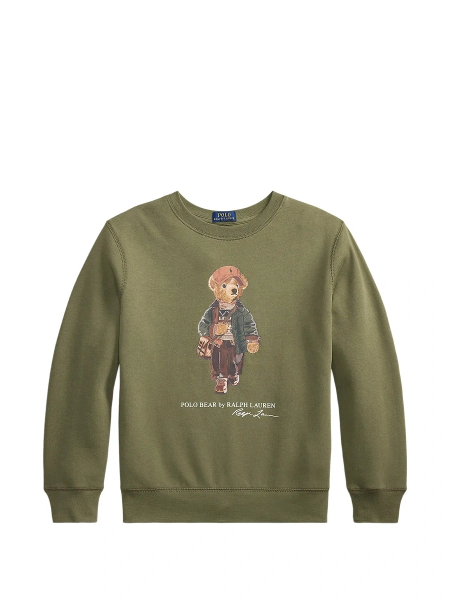 Tricou Polo green Crew-neck sweater with Polo Shirt Bear print on the front in cotton for Boy - Img 5