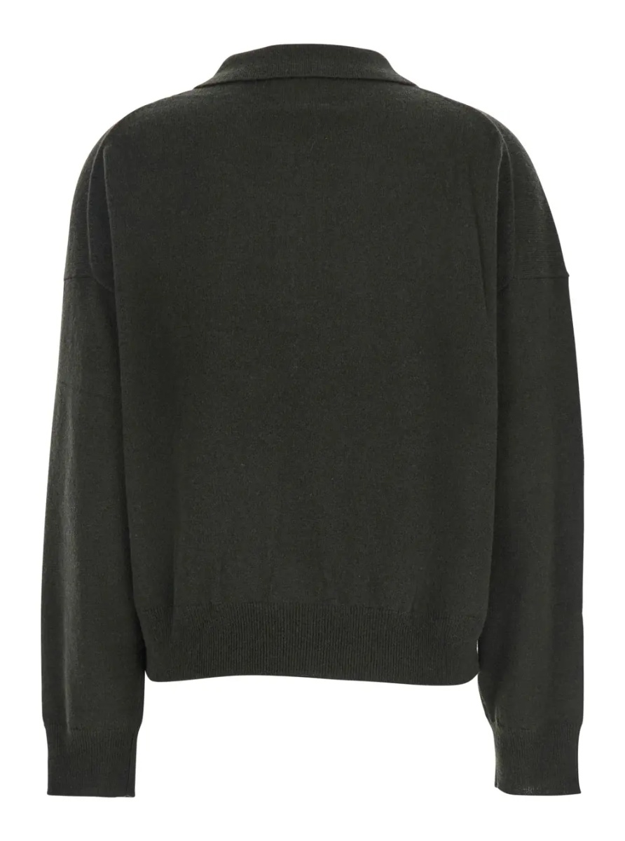 Tricou Polo Green Polo Shirt with Classic Collar and Ribbed Trims in Wool Woman - Img 2