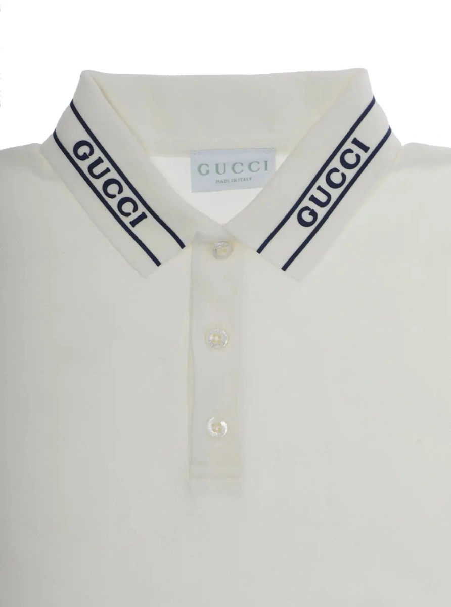 Tricou polo Gucci alb din bumbac - Img 3