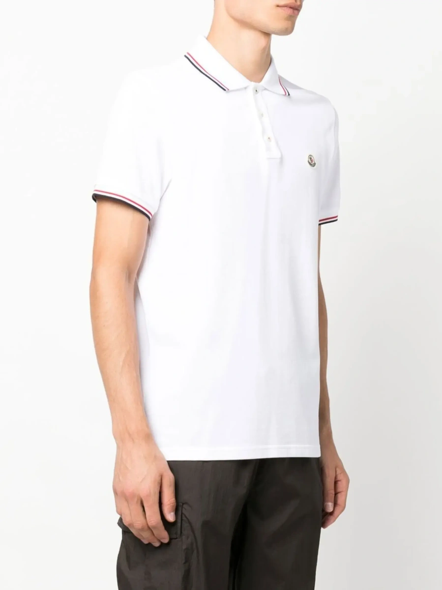 Tricou polo Moncler alb din bumbac cu logo brodat - Img 5