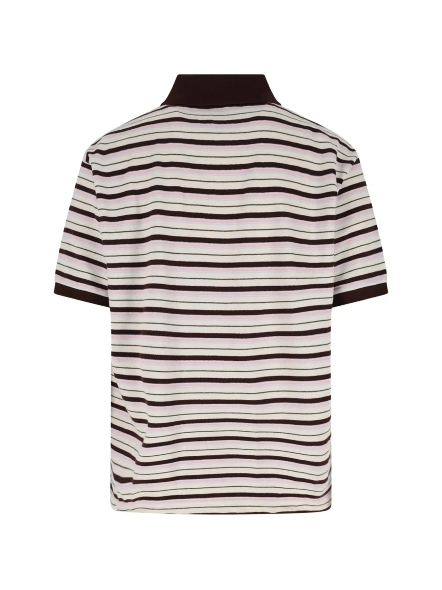 Tricou Polo Multicolor Polo Shirt with Embroidered Logo Lettering on the Front and All-Over Stripes in Cotton for Women - Img 4
