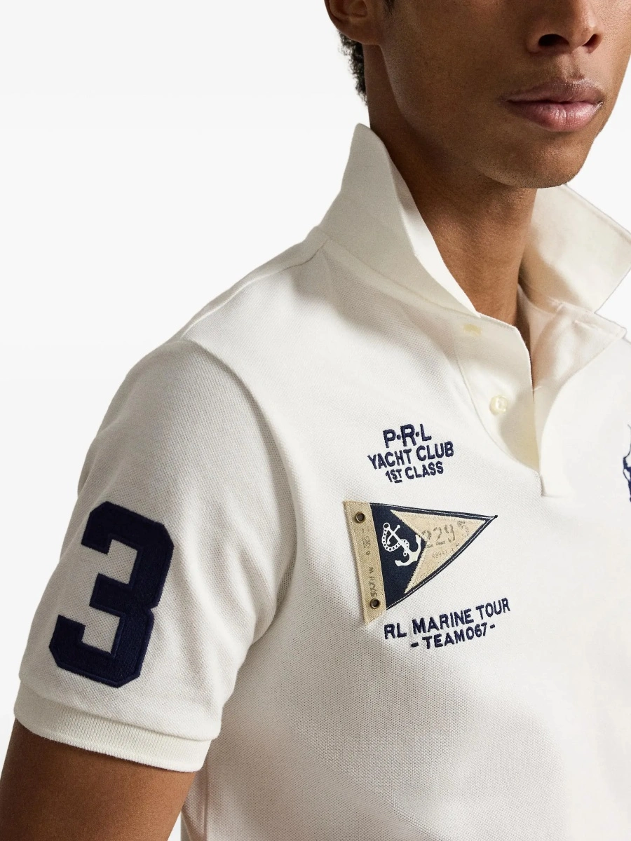 Tricou polo Ralph Lauren alb din bumbac 'Custom Fit' - Img 7