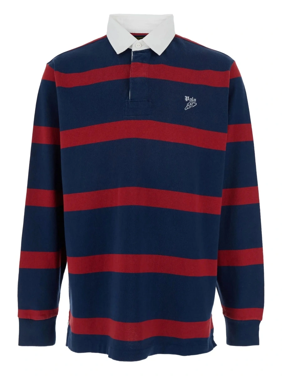 Tricou Polo "Rugby" Multicolor Polo Shirt with Logo Embroidery on the Front and All-Over Striped Motif in Cotton Man - Img 6