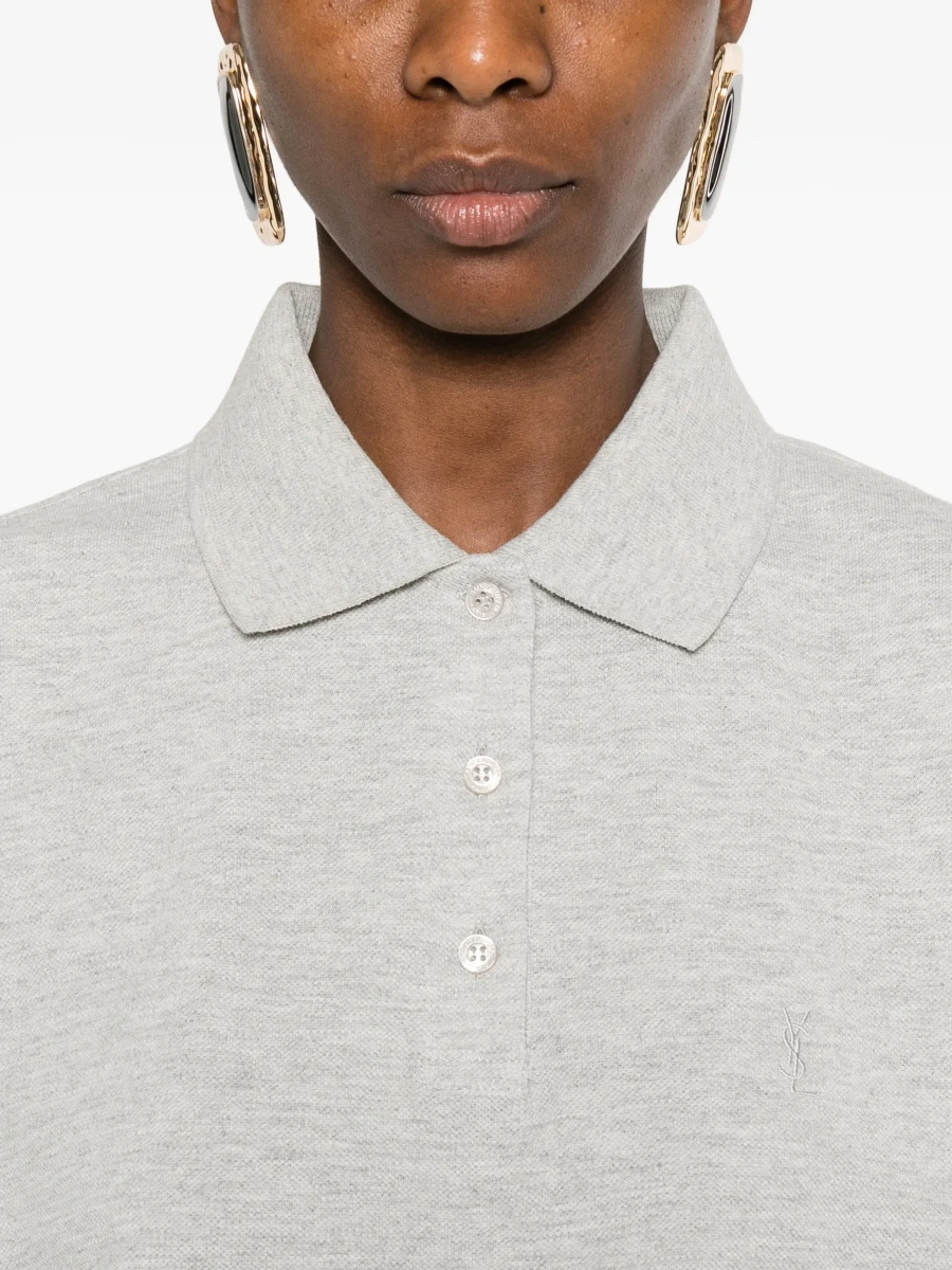 Tricou polo Saint Laurent gri din bumbac - Img 7