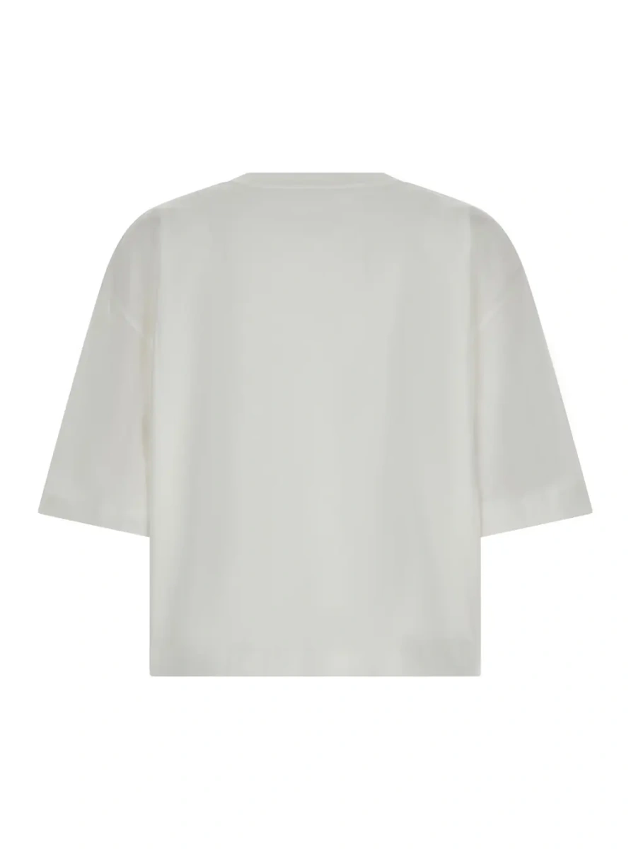 Tricou white crop crewneck T-shirt with front patch pocket with Monile in cotton for women - Img 2