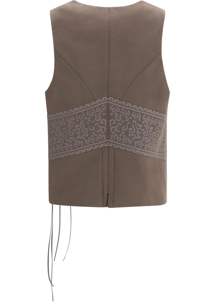 Vesta Vest in washed silk and virgin wool with jacquard pattern and ties - Img 2