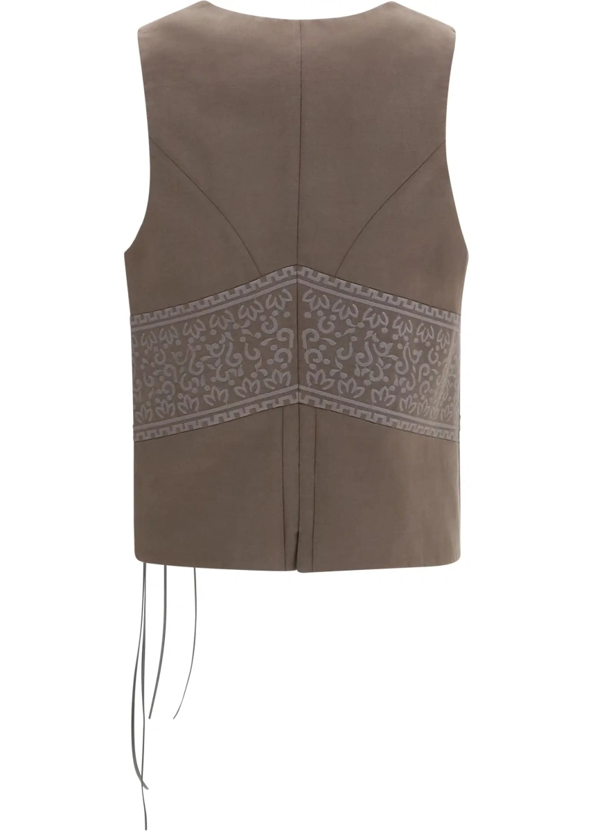Vesta Vest in washed silk and virgin wool with jacquard pattern and ties - Img 2
