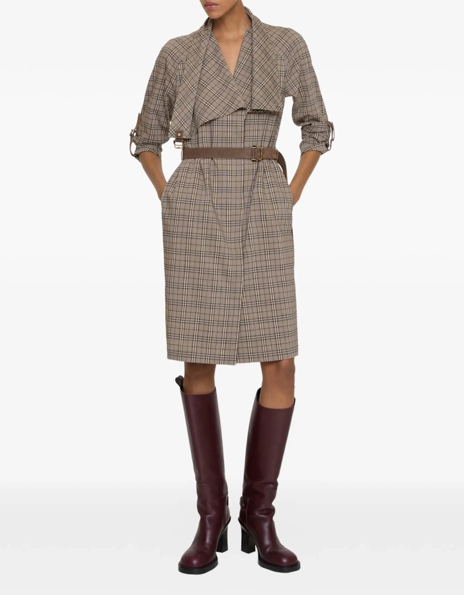 Wool Check Dress with a shawl collar - Img 3