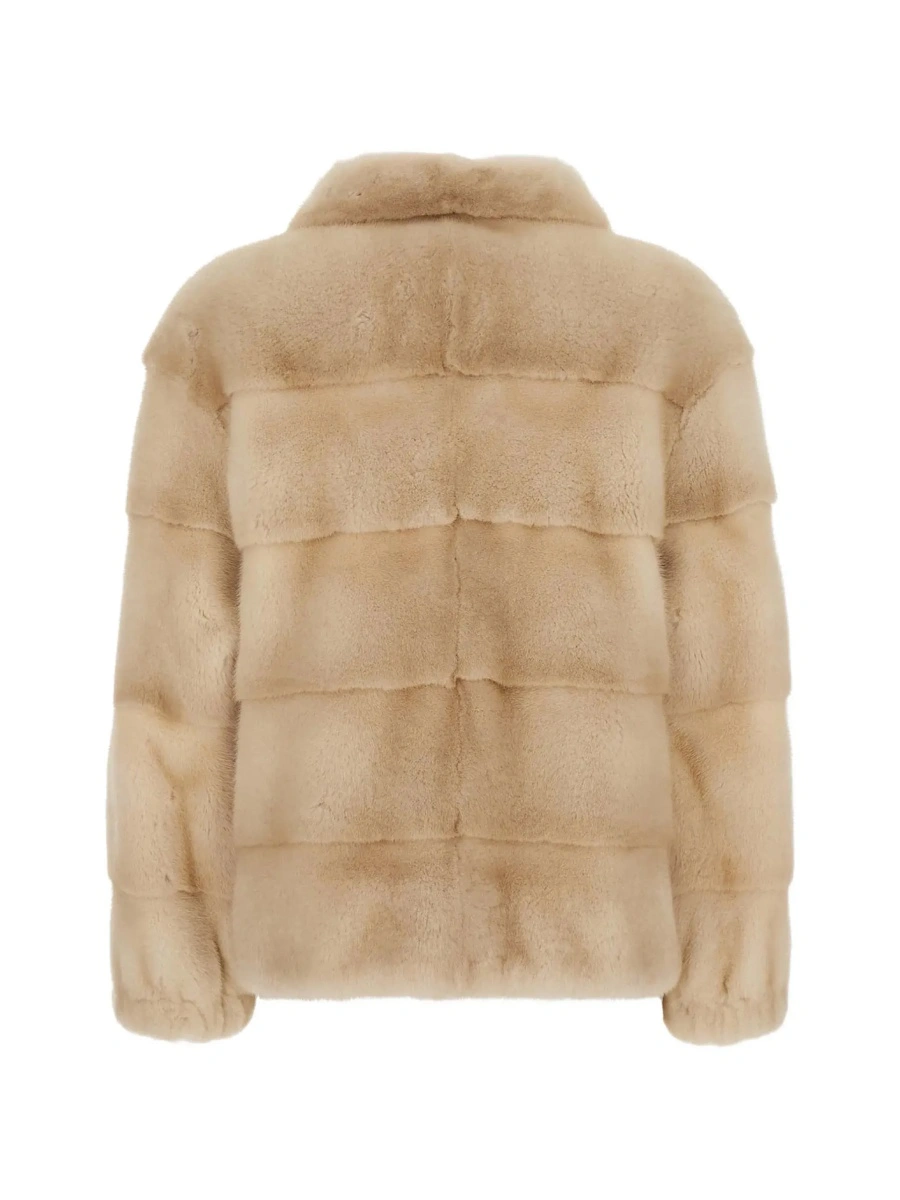 Blanuri Beige Fur Jacket with High Collar and Zip Closure in fur for Women - Img 4