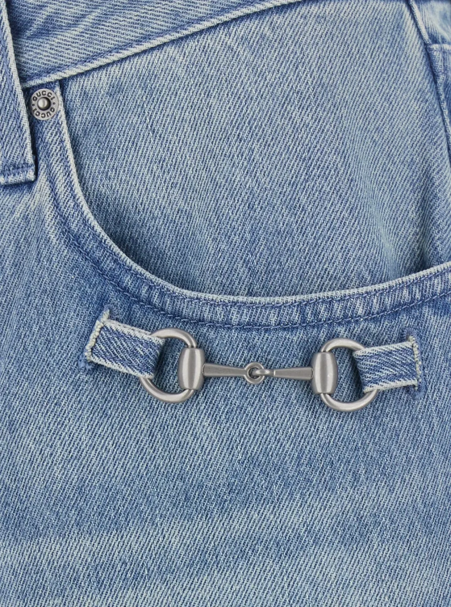 Blugi Blue Jeans with Bleach Effect and Morsetti on the pockets in denim men - Img 3