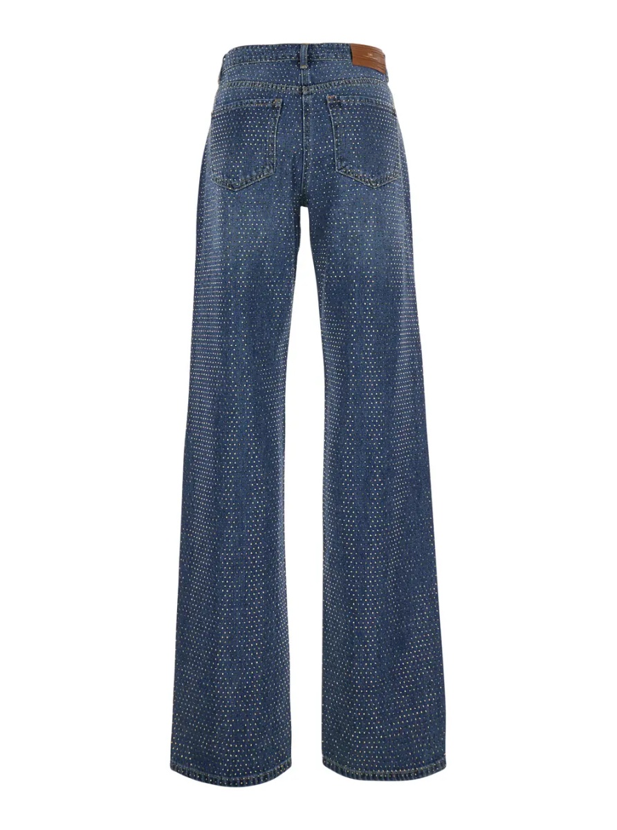 Blugi Blue Jeans with logo patch on the back and all-over crystals in denim for women - Img 2