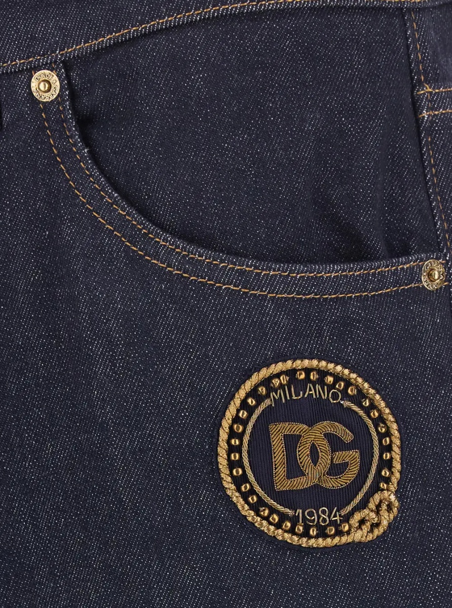 Blugi blue Slim Jeans with embroidered logo on the front in denim for Men - Img 3